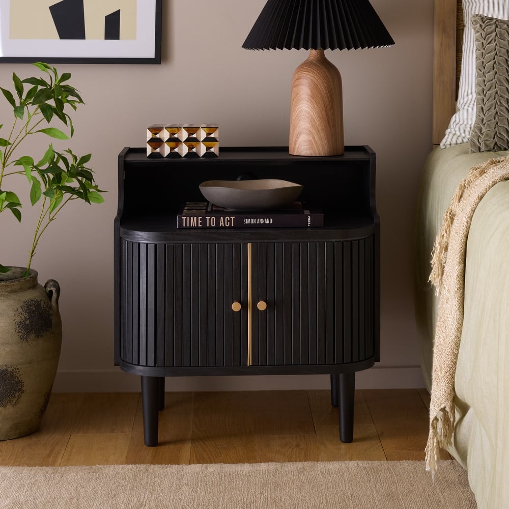 SAFAVIEH Tameka Tambour Door Nightstand Table with Hutch