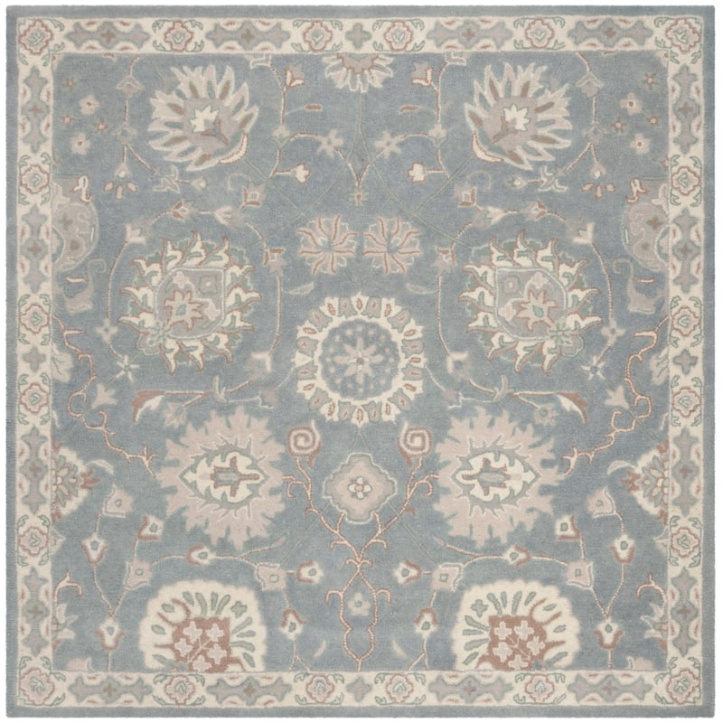 SAFAVIEH Handmade Heritage Plume Stripe Traditional Oriental Wool Rug - 6' Square - Grey/Ivory