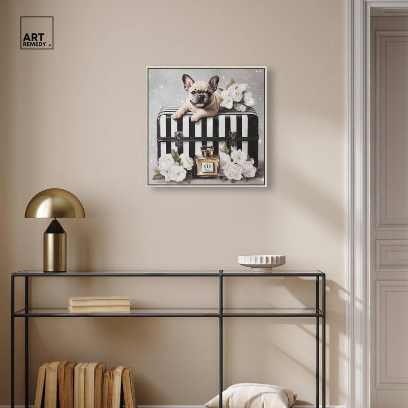 Frenchie Luggage Flowers Canvas by Art Remedy