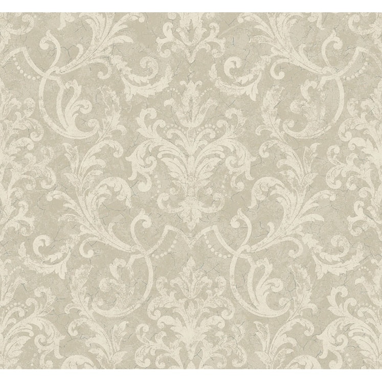 Seabrook Designs Cinna Damask Unpasted Wallpaper - 27 in. W x 27 ft. L - Metallic Silver & Tiffany Blue