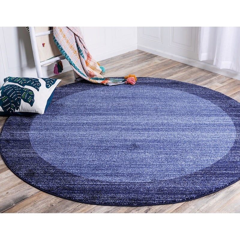 Contemporary Weby Collection Area Rug - 8' Round - Navy Blue