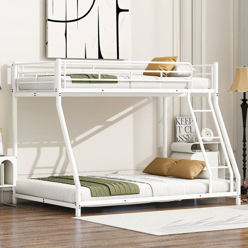 Bunk Bed Frame with Ladder and Guardrail, White Black Optional