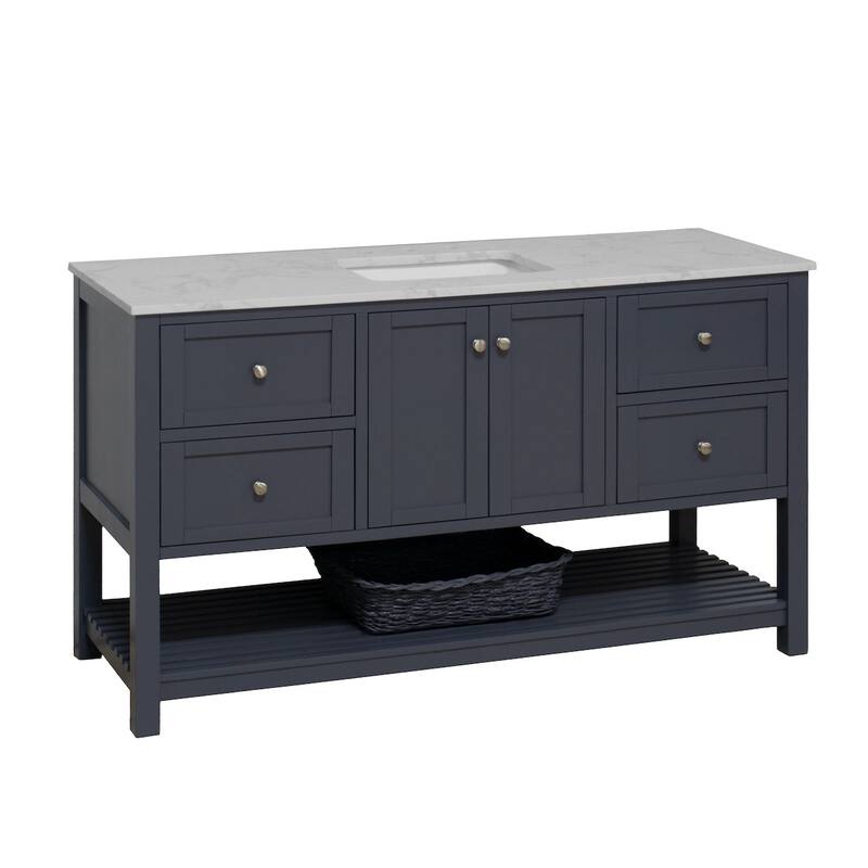 KitchenBathCollection Lakeshore 60" Single Bathroom Vanity with Engineered Carrara Top