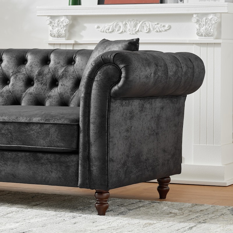 66" Chesterfield Tech-Fabric Loveseat,Mid-Century Modern 2-Seater with Rolled Arms and 450lb Capacity