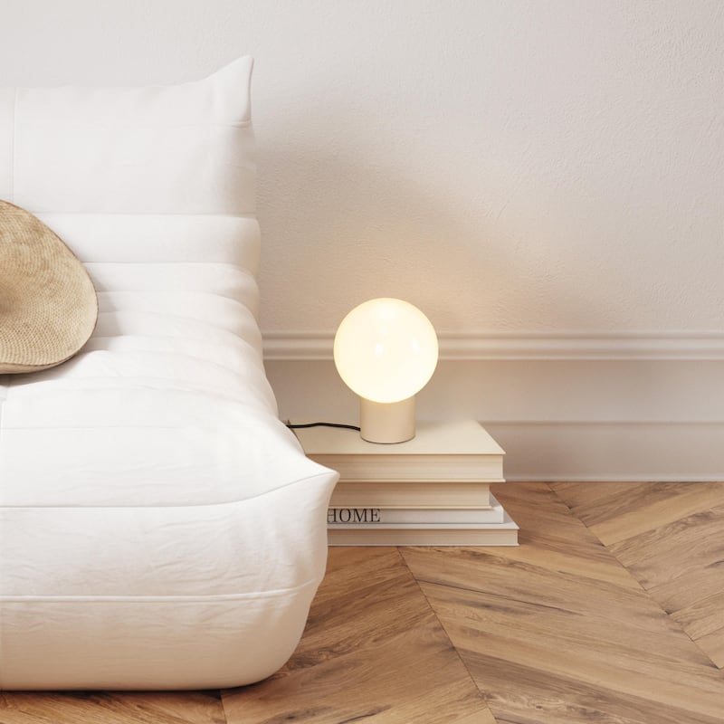 Vino LED 7.95 in Glossy Cream Midcentury Round Globe Dimmable Bedside Nightstand Desk Lamp with Fast Charging USB-C Port