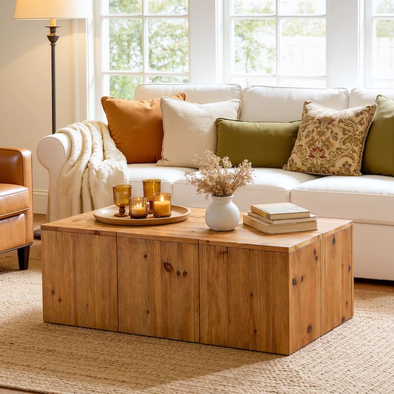 Rectangle Solid Wood Coffee Table For Living Room - Brown