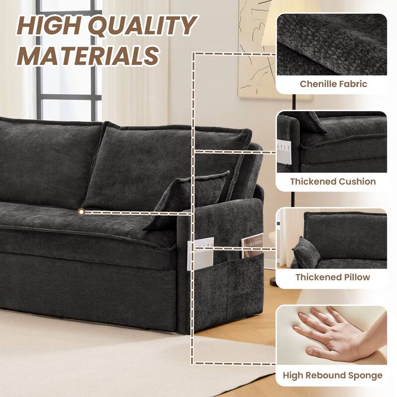 2-in-1 Pull-Out Sofa Bed, Couch Loveseat with Side Storage Pockets, Convertible Sleeper Sofa with USB Charging