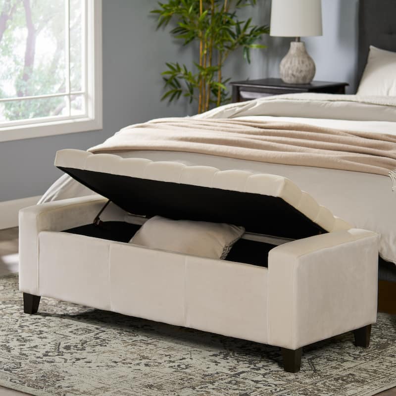 Roomfitters Upholstered Storage Ottoman Bench with Tufted Top, Footrest and Entryway Seat,Ivory