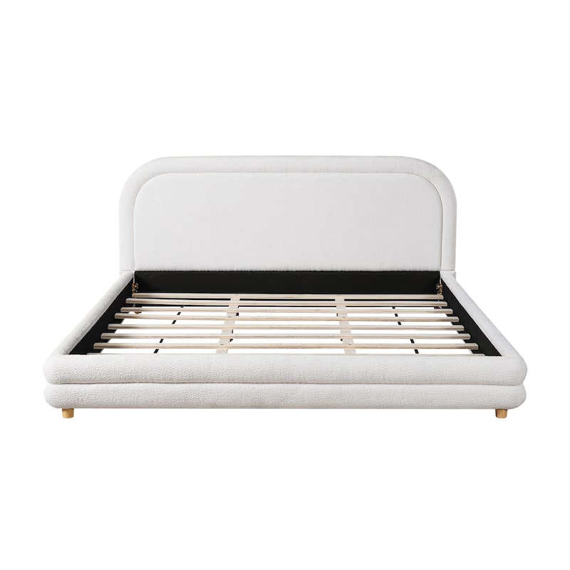 Christopher Knight Home - Camellia Modern Boucle Upholstered Bed Frame with Thick Curved Headboard and Wood Legs