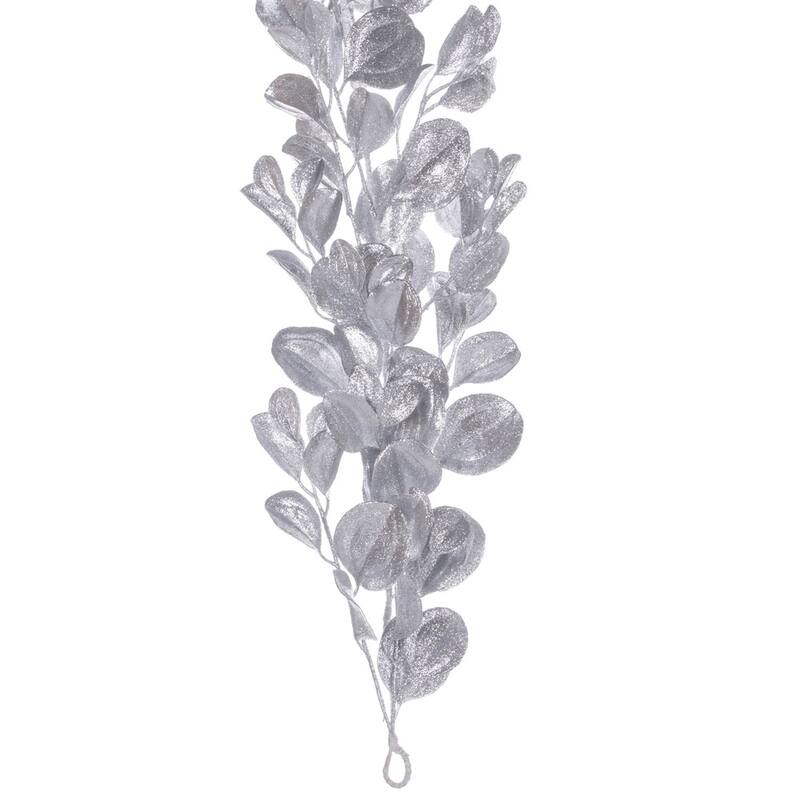 Vickerman 6' Silver Artificial Dogwood Glitter Garland. On Sale Bed