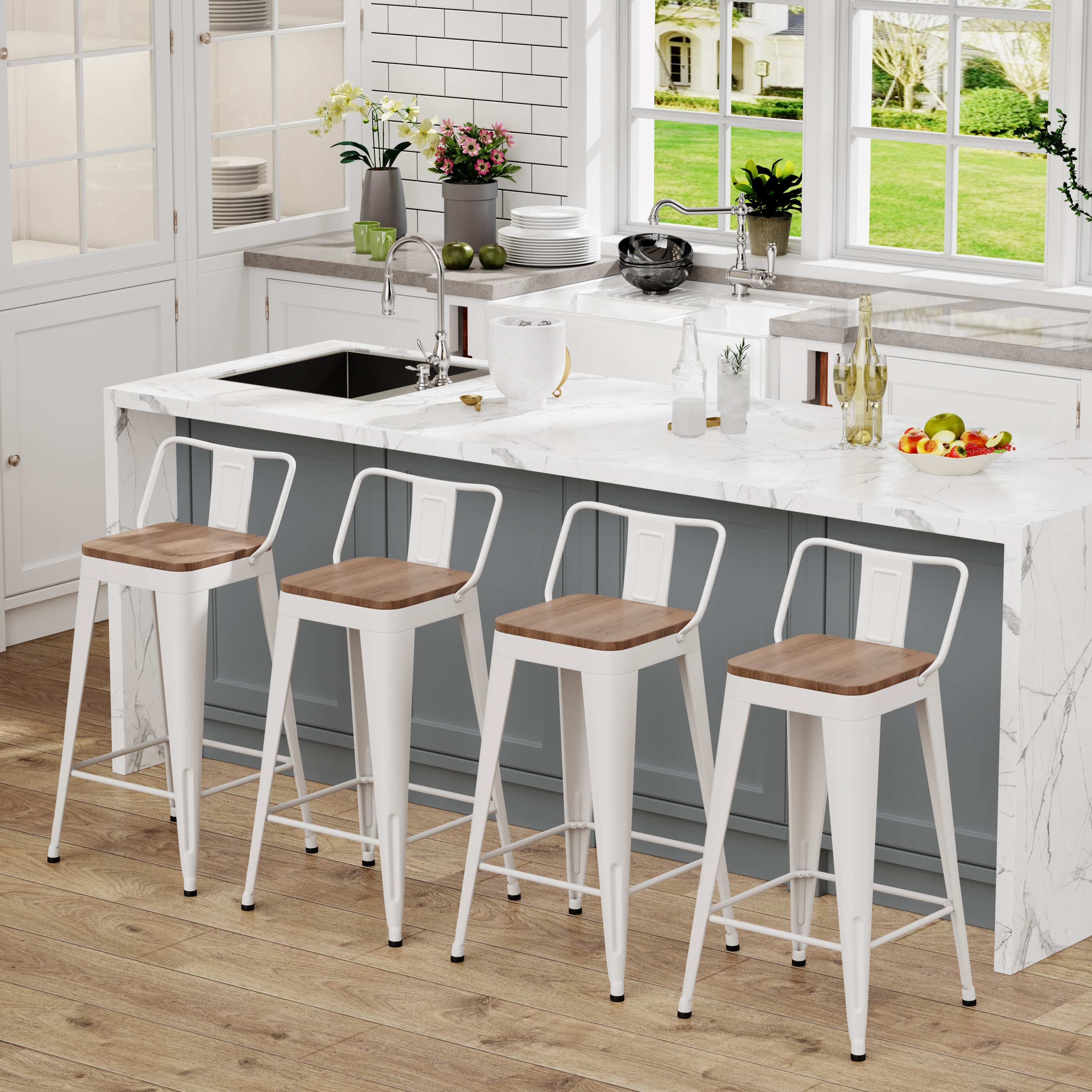 White metal counter 2025 stools with wood seat