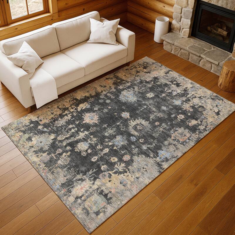 Machine Washable Indoor/ Outdoor Vintage Traditional Chantille Rug