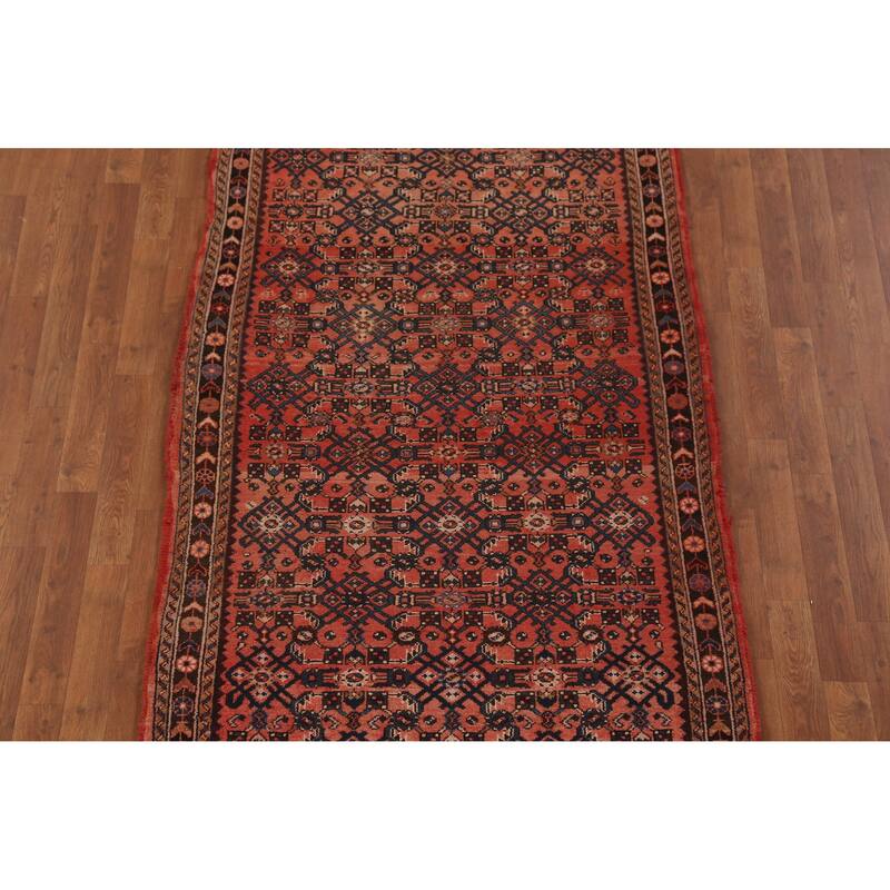 Hand Knotted Oriental 100% Wool Carpet Traditional All-Over Oranges & Rust Hossainabad Runner Rug - 16' 4'' X 3' 6''