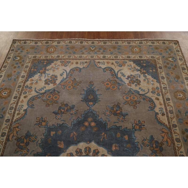 Distressed Brown Over-Dyed Tabriz Persian Vintage Rug - 6'8"x 9'6"