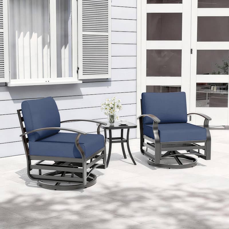 Aluminum Patio Outdoor Sectional Sofa Set with Fire Pit, Swivel Rocking Chairs and Ottomans