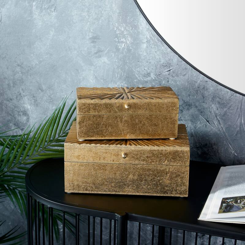 CosmoLiving by Cosmopolitan Wood Contemporary Boxes Wood 4 x 10 x 6 - S/2 10", 8"W - Gold