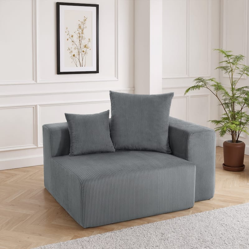 Corduroy Upholstered Modular Sectional Sofa with Ottoman - Gray-armchair right - Right Facing