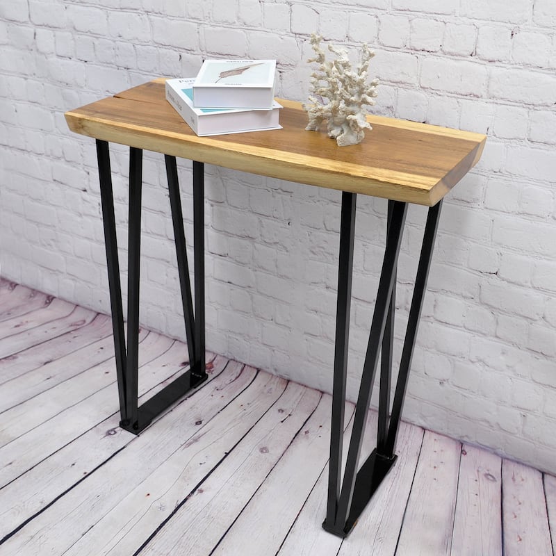 Greenage Suar Wood Console Table with Flat Iron Table Legs - 32" x 14" x 32" H - Natural