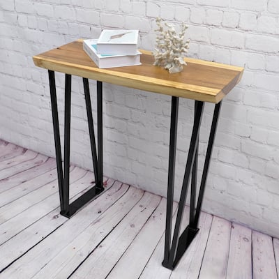 Greenage Suar Wood Console Table with Flat Iron Table Legs