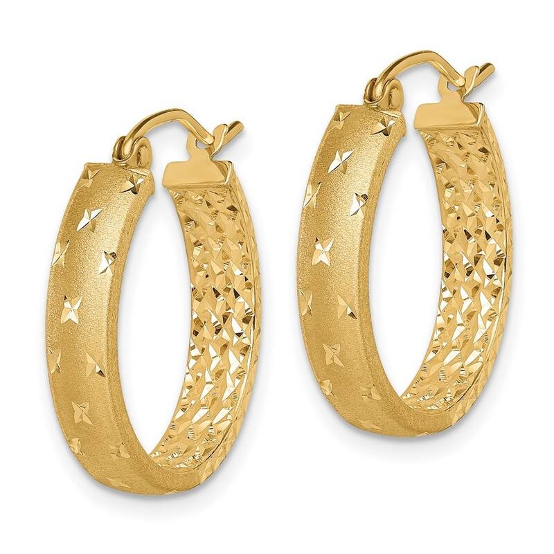 Curata 14k Yellow Gold Polished and Sparkle Cut In Out Hoop Earrings - 19.5mm
