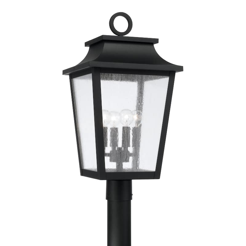 12"W x 23.75"H 4-Light Outdoor Tapered Post Lantern with Ripple Glass - 12"W x 23.75"H - Black