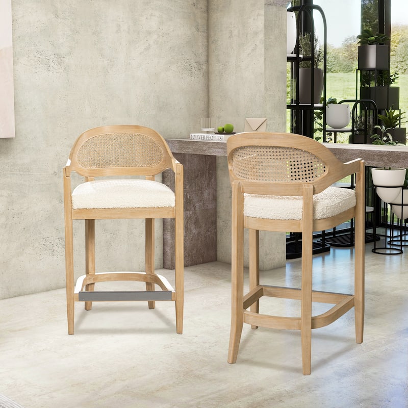 Americana Mid-Century Modern Rattan Cane Back Counter and Bar Stool