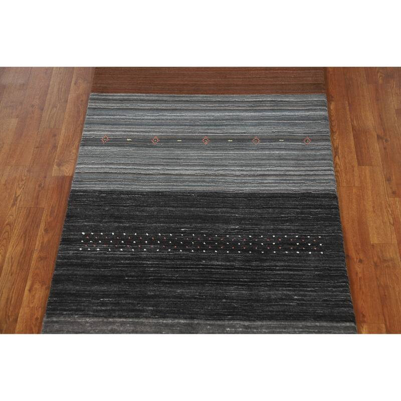 Striped Tribal Gabbeh Indian Runner Rug Hand-Knotted Wool Carpet - 3'0" x 10'2"