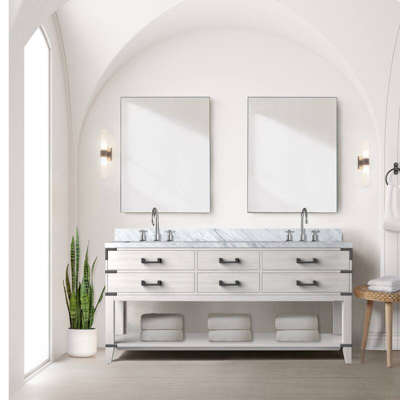 Norwalk Bath Vanity with Carrara Marble Top, Sink, Mirror and Faucet