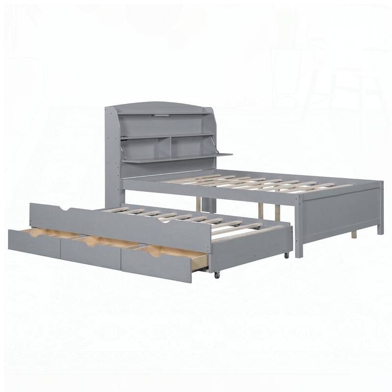 Wooden LED Platform Bed with Trundle