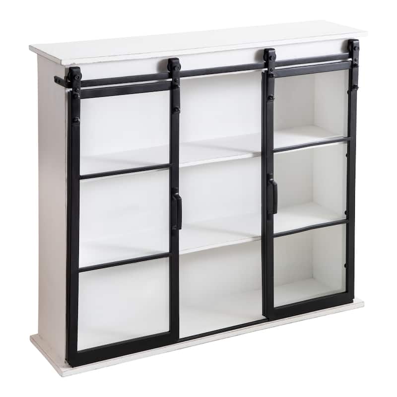 Kate and Laurel Barnhardt Rustic Wall Cabinet with Sliding Glass Doors - 28x30 - White