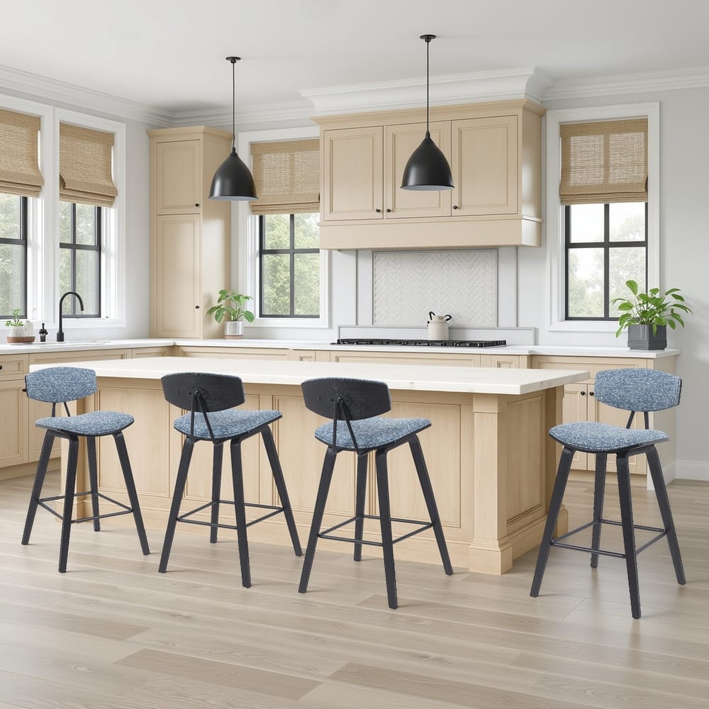 Fox Mid-Century Bar Stool, Upholstered Counter Height Chair with Bentwood Legs