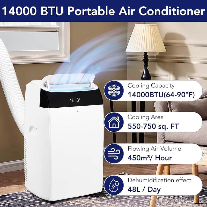 14000 Btus Portable Air Conditioner with Remote Timer Control For Home - N/A