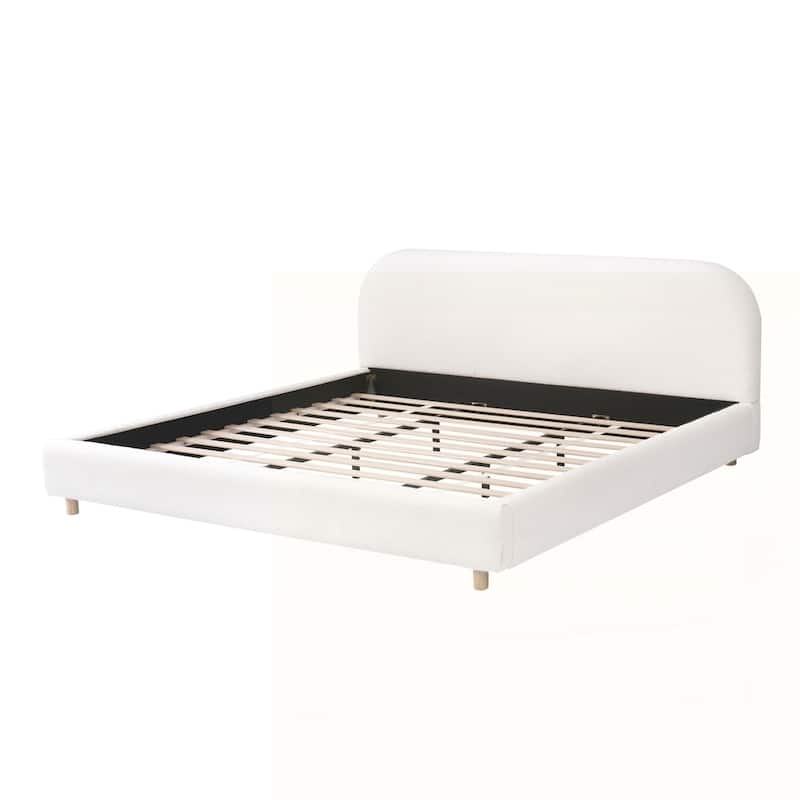 Upholstered Platform Bed with Curve-Shaped Design Headboard