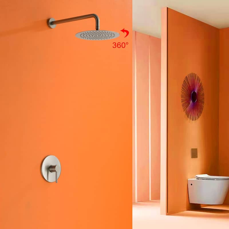 Wall Mounted Shower Faucet With Rough-in Valve Modern Complete Shower System Rainfall 10 Inch Round Shower Head Tirm Kit Set