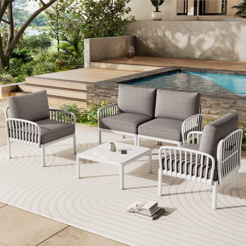 5 Piece Modular Patio Conversation Sofa Set All Weather Outdoor Sectional Sofa Set with Square Coffee Table