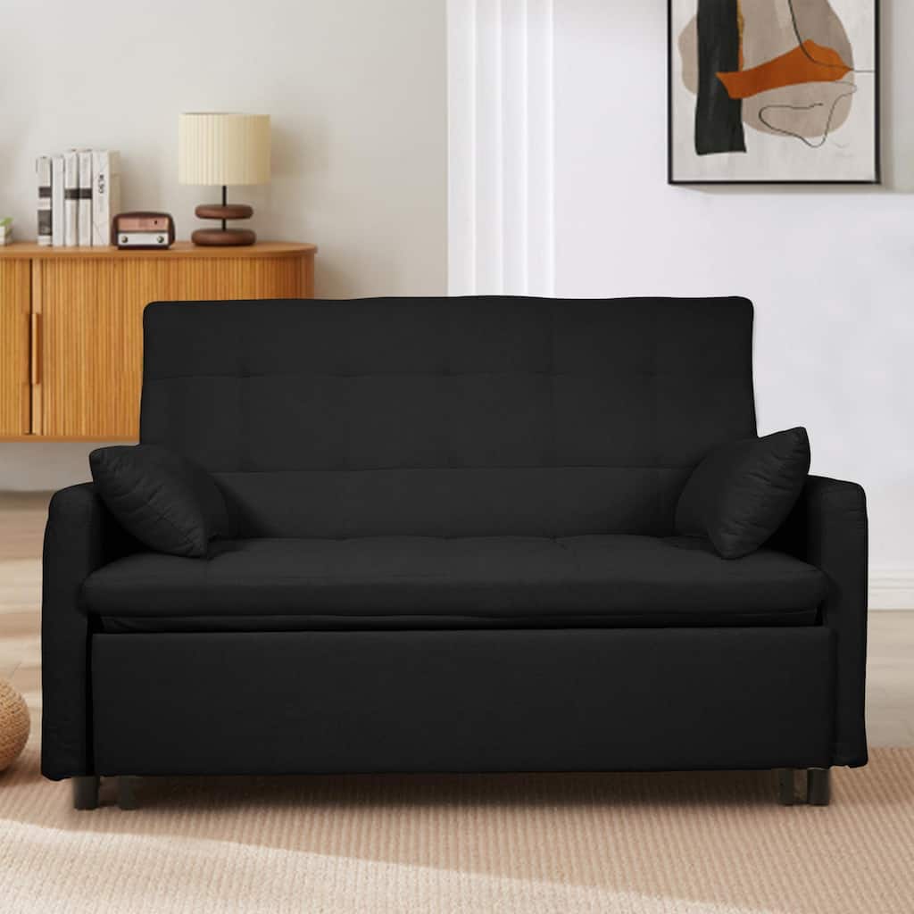 Black Convertible Sofa Bed Convertible Sofa Bed with Armrests, 2-Seater Sofa Couch for Living Room Bedroom