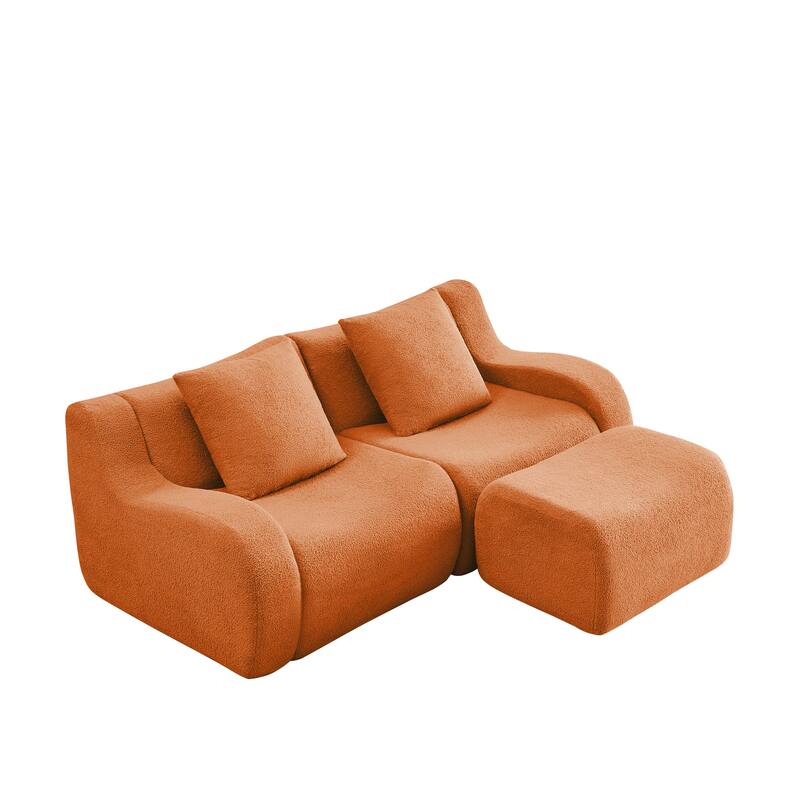 Anmytek Plush L-Shaped 2-Seater Teddy Fabric Sofa - No Assembly Required