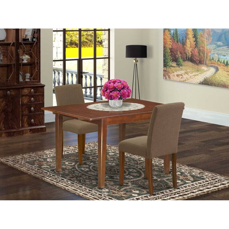 HomeStock 3-Piece Mahogany Finish Rectangular Solid Wood Top Dining Table Set