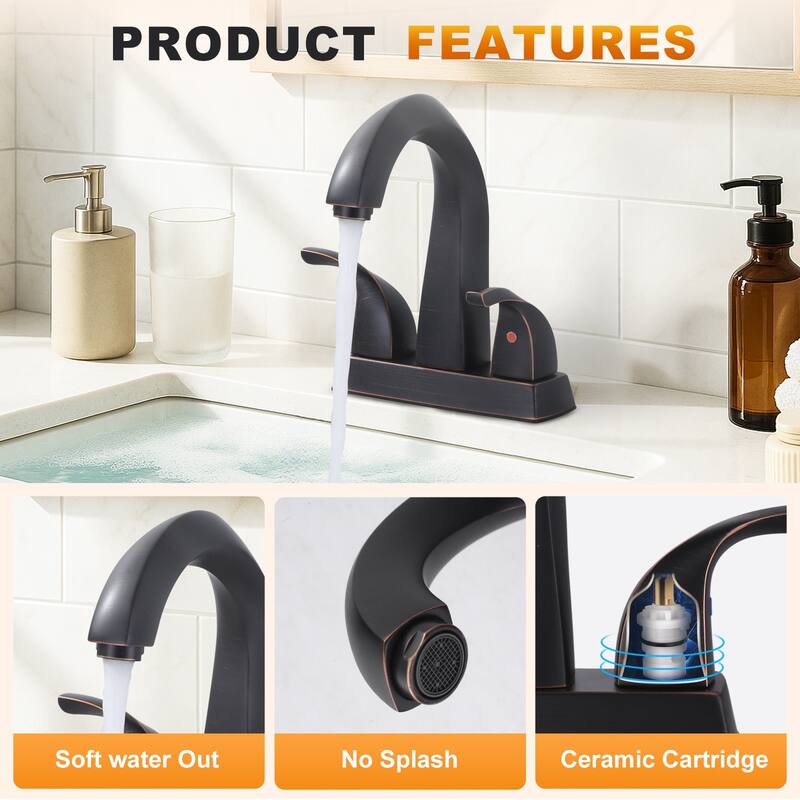 WOWOW 4 in. Centerset Double-Handle Bathroom Faucet with Pop Up Drain
