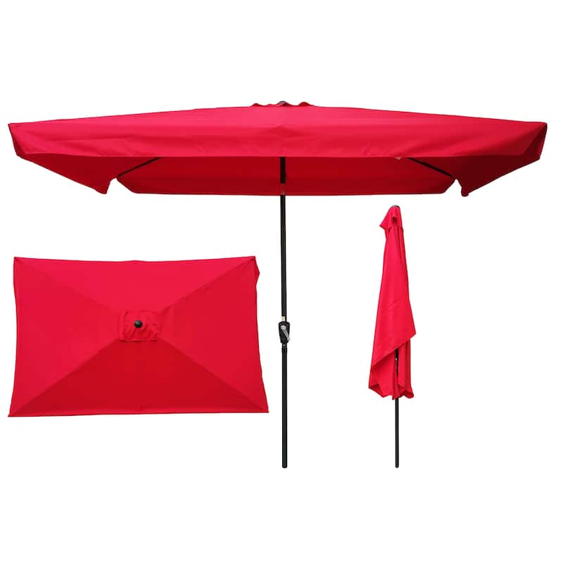 10 x 6.5ft Rectangular Patio Umbrella Outdoor Market Umbrellas with Crank and Push Button Tilt