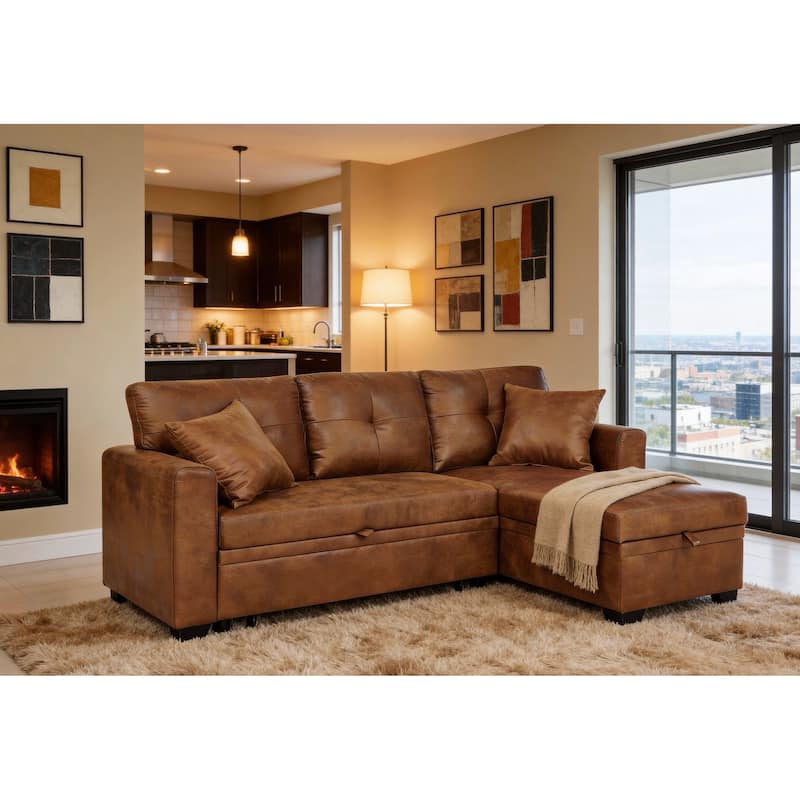 Sleeper Sofa,Sectional with Pull-Out Bed, Reversible Chaise, Storage Sectional, Convertible Sofa Bed, L-Shaped Sofa