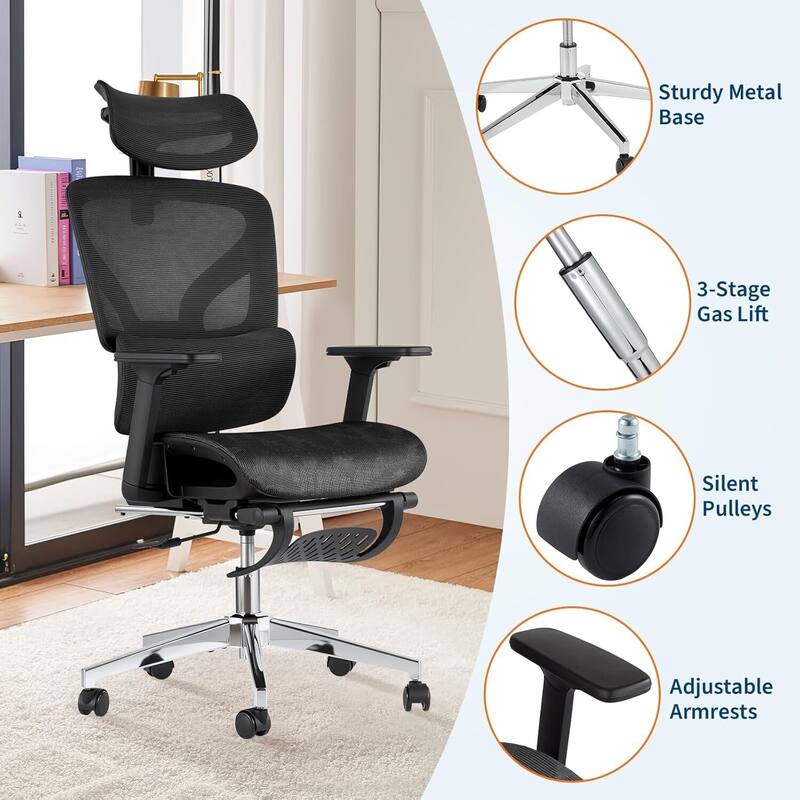 High Back Ergonomic Mesh Office Chair with Footrest for Home Office
