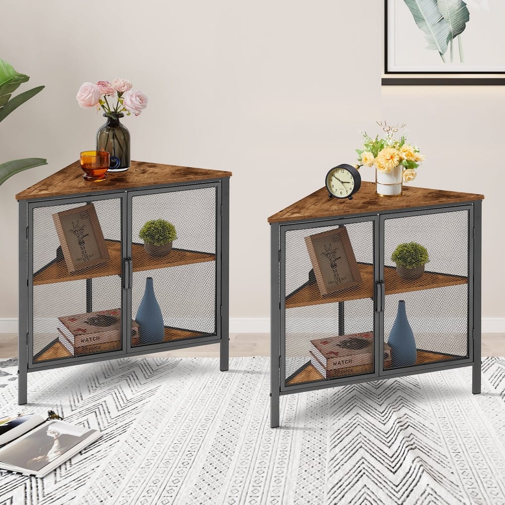 Javlergo Set of 2 Modern Corner Table, Triangle Storage Shelf for Living Room Bedroom Enterway