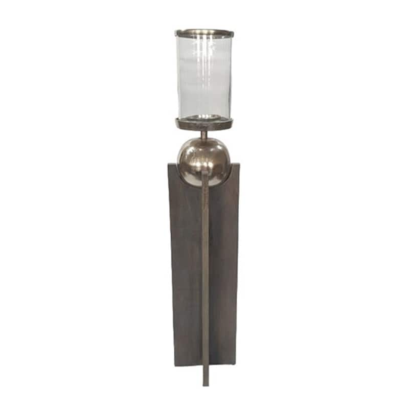 Candle Holder - Gray Wood Pillar with Metal Sphere