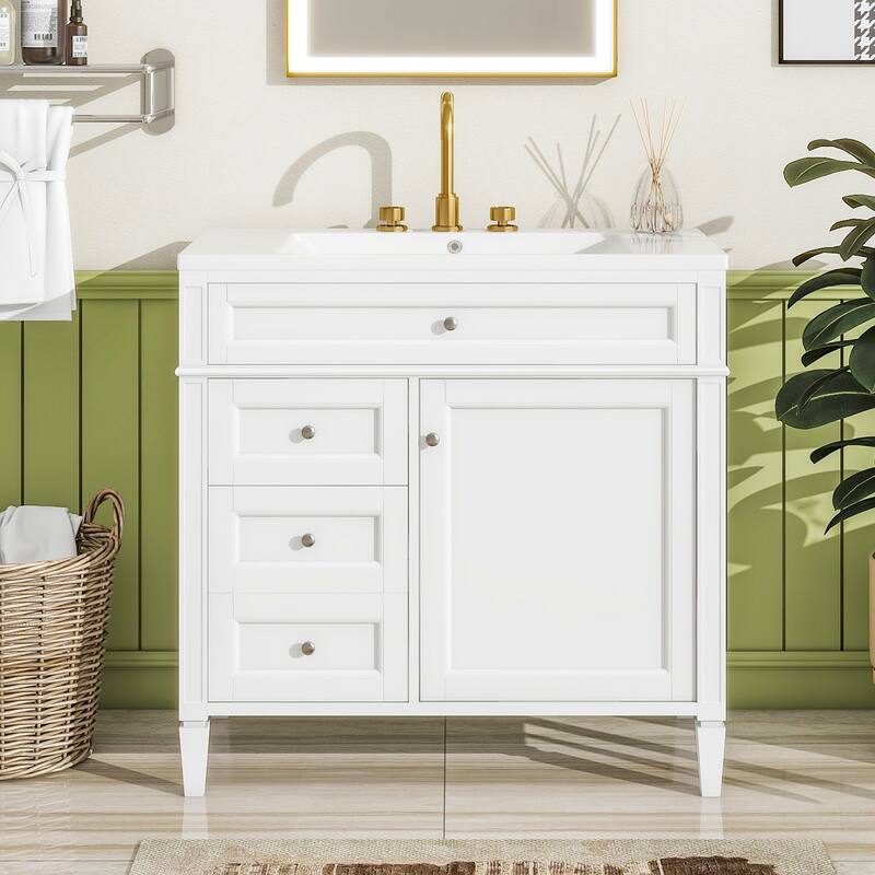 30''/36'' Bathroom Vanity with Top Sink, Modern Bathroom Storage Cabinet with 2 Drawers, a Tip-out Drawer & Adjustable Shelf
