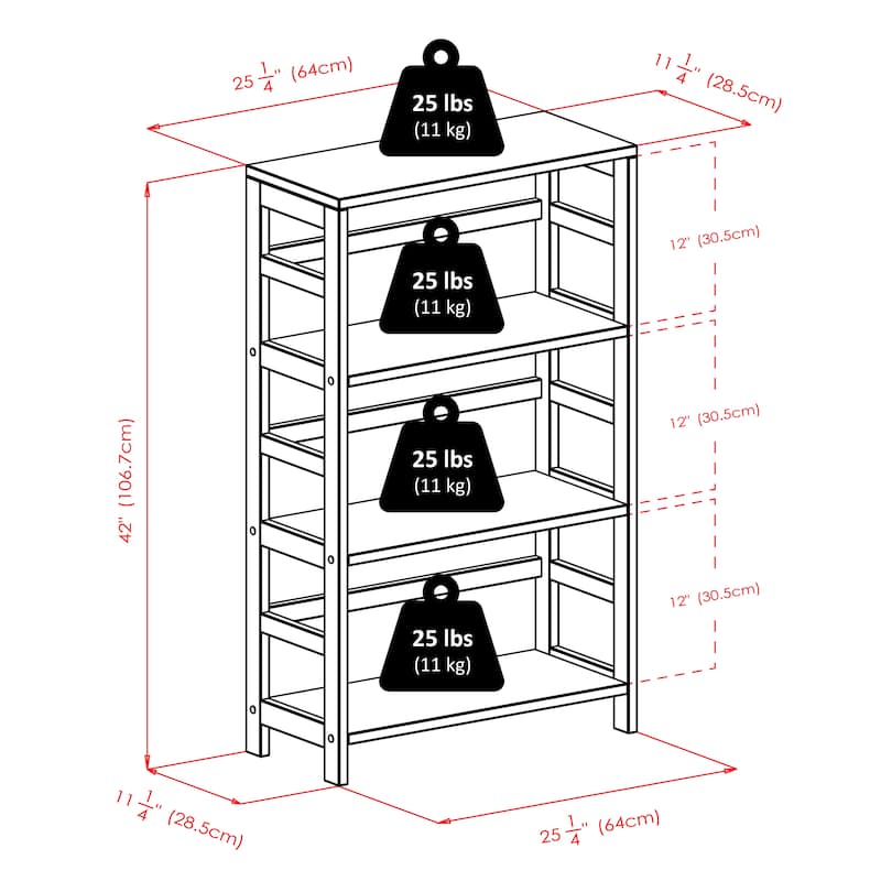 Torino 4-Pc Storage Shelf with 3 Foldable Fabric Baskets, Espresso and Black - 25.2 x 11.22 x 42 inches