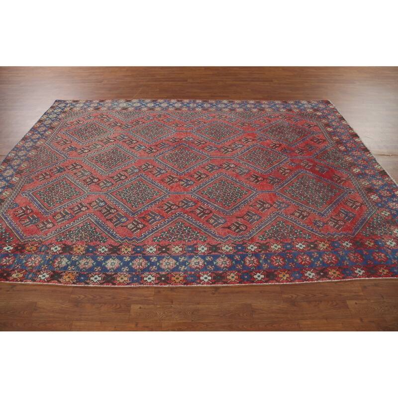 Geometric Bakhtiari Persian Vintage Rug Hand-Knotted Pink Wool Carpet - 6'8"x 9'5"