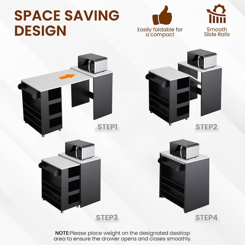 EROMMY Foldable Kitchen Island Table with Storage, Rolling Collapsible Dining & Work Table.