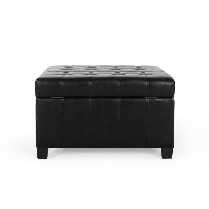 Roomfitters Ottoman Storage Bench, PU Leather Upholstered Footstool with Lift-Top Design, Black