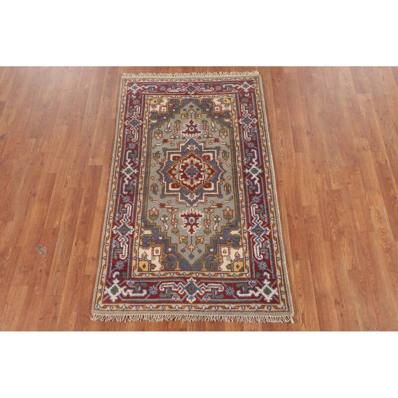 Geometric Heriz Serapi Foyer Rug Hand-Knotted Oriental Wool Carpet - 2'11"x 5'0"